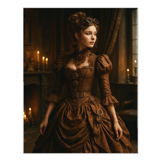 Foto Elegant Steampunk Victorian Lady in Brown  (Frente)