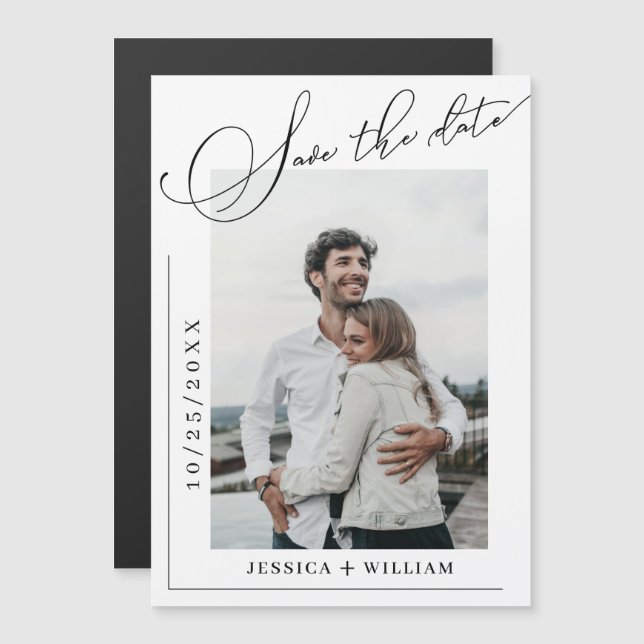 FOTO Elegante de Casamento Salve o Cartão Magnétic (Frente/Verso)