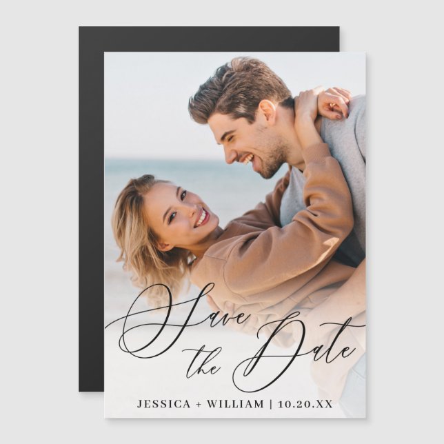 FOTO Elegante de Casamento Salve o Cartão Magnétic (Frente/Verso)