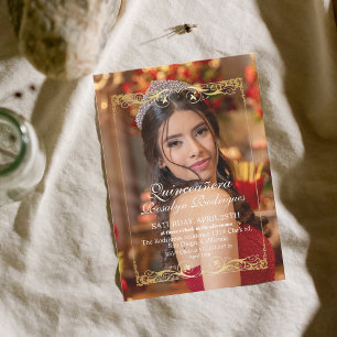 Foto Elegante Quinceanera Dourado Convite Branco
