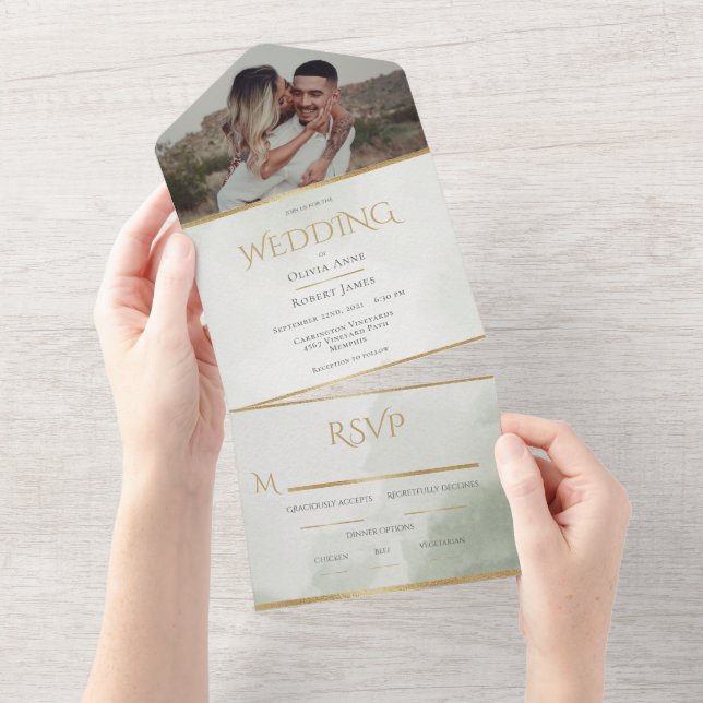 Foto Elegante Rustic Green Dourada Watercolor (Aba destacável)