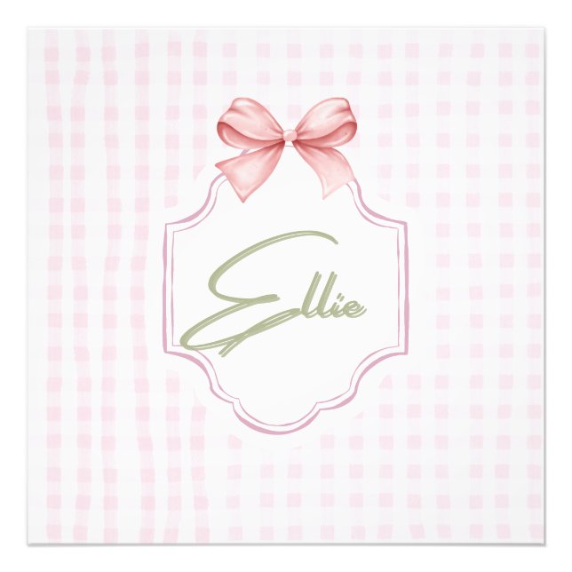 Foto Ellie Personalizado Arco Rosa & Gingham Impressão (Frente)