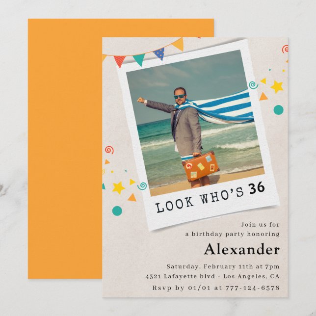 Foto engraçada, 36 convites de aniversário (Frente/Verso)