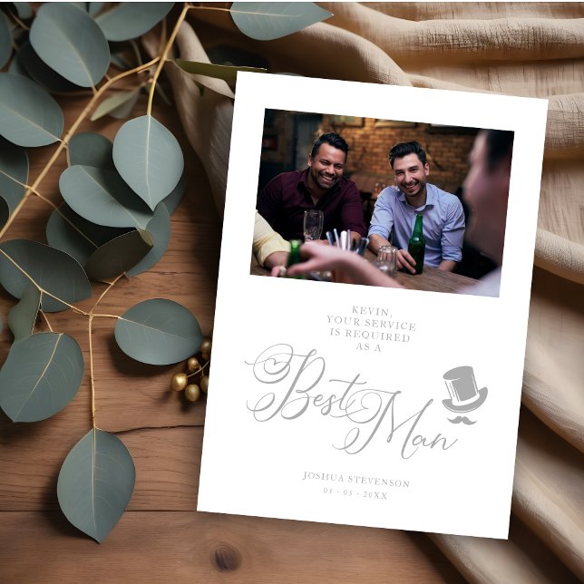 Foto Engraçada Da cinza Proposta De Casamento Melh (Groomsman Funny Wedding Minimalist Photo Proposal Card.)