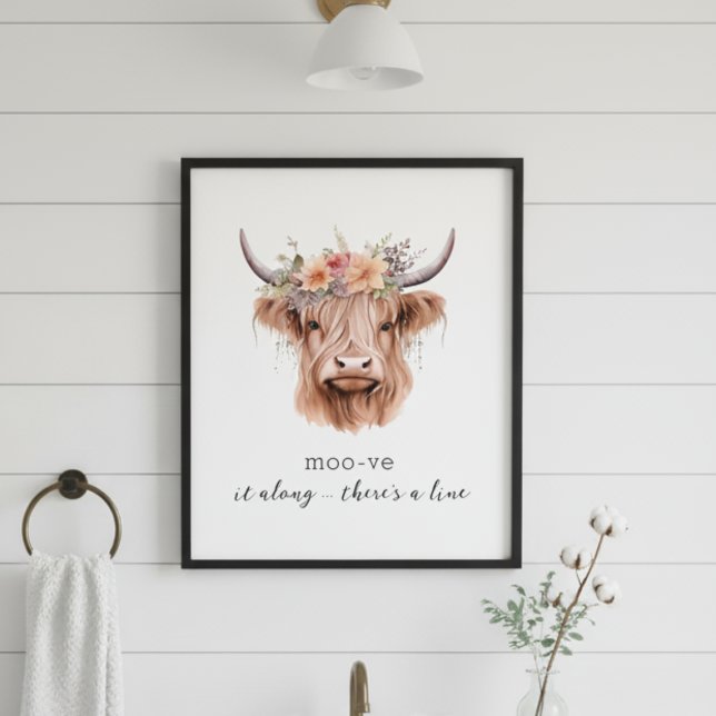 Foto Engraçada Floral Highland Cow Cuja Casa Decore Wal (floral highland cow bathroom wall art funny custom quote sayings)