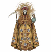 Estátua 2D da Santa Morte com Manto Dourado