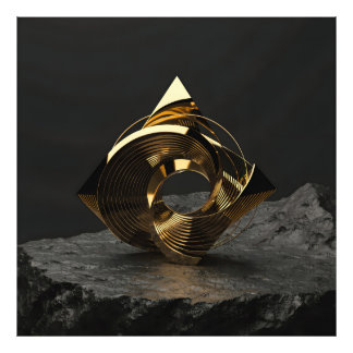 Foto Escultura Geométrica Dourada Abstrata Moderna - Mí