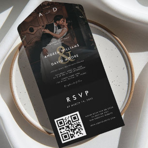 Foto Escuro, Dourada Ampersand e Código QR Casamen