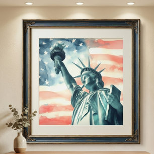 Foto Estátua da Liberdade com bandeira americana