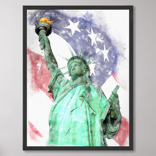 Foto Estátua da Liberdade fechada com a bandeira aquare