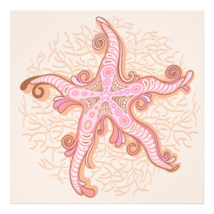 Foto Estrelas-do-mar e Coral Padrão Pastel Rosa