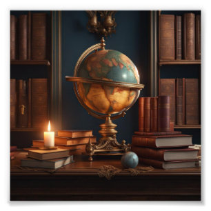 Foto Estudo com Globo, Livros e Velas