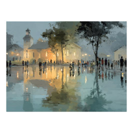 Foto Evening Church Square Rain Reflections