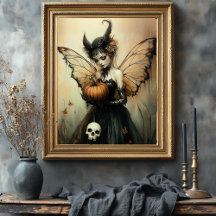 Fada Escura Halloween com Pumpkin e Crânio