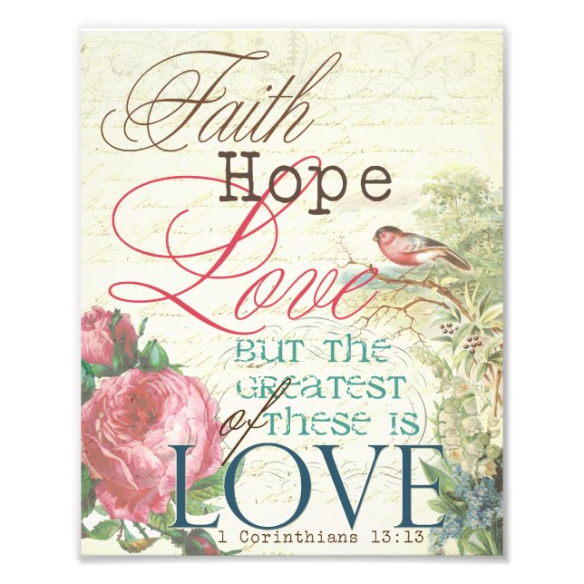 Foto Faith Hope Love Impressão de 8" x 10" (Frente)