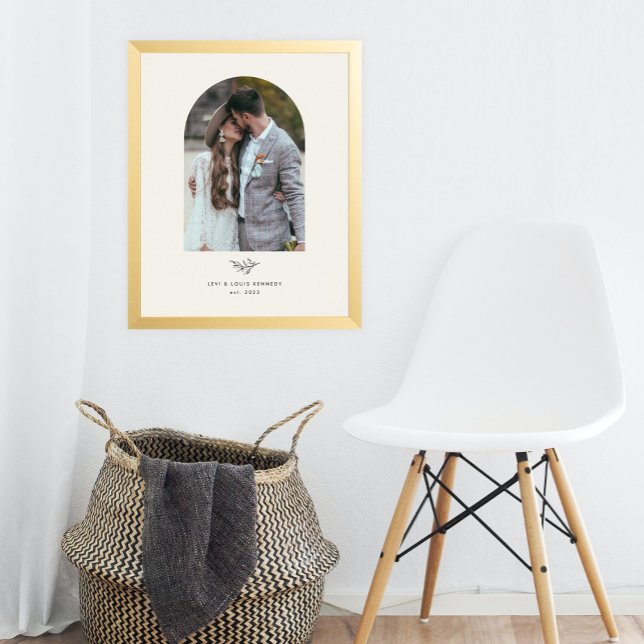 Foto Família Casamento Verde Mínimo (A minimal wedding print with greenery leaves and simply typography and boho arch photo.)