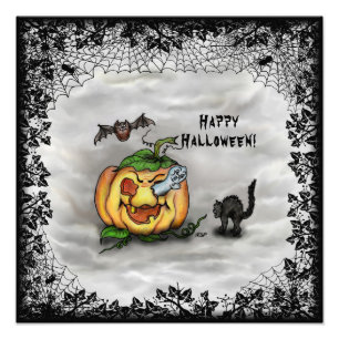 Foto Fantasma, Gato, Bat e Pumpkin, Feliz Halloween!