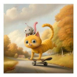 Foto Fantástico Cat & Little Robot: habilidades de skat