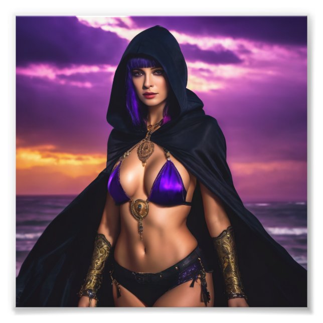 Foto Fantasy Gothic Warlock Babe em Cloak Sunset (Frente)