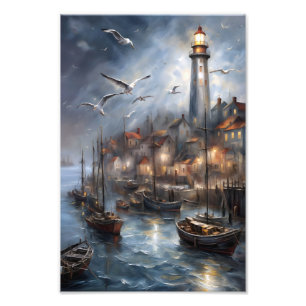 Foto Farol Costeiro ao Crepúsculo Arte Náutica