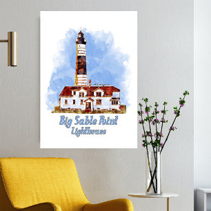 Foto Farol de Big Sable Point Aquarela - Michigan