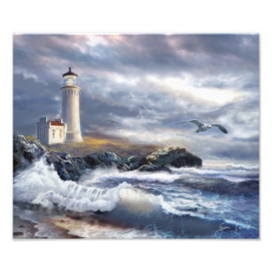 Foto Farol do impressão da arte e ondas principais