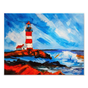Foto Farol Listrado de Vermelho e Branco Ondas Costeira