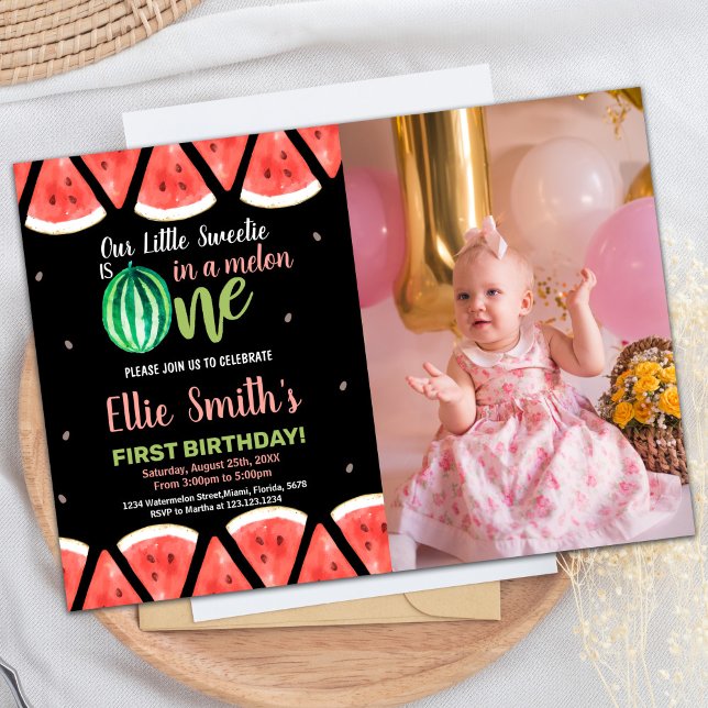 Foto: Fatias Verdes Melancia Convites de Aniversár (Photo Slices Green Watermelon Birthday Invitations)