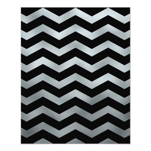 Foto Faux Prata Preto Folha Chevron Zigue-Zague Textura (Frente)