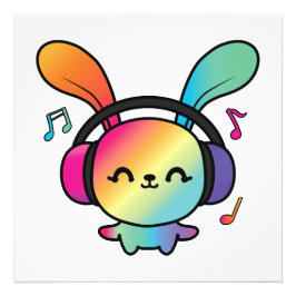 Foto Feliz Bunny com fones de ouvido ouvindo música.