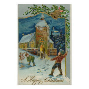 Foto Feliz Natal - Cartão postal vintage de luta de bol