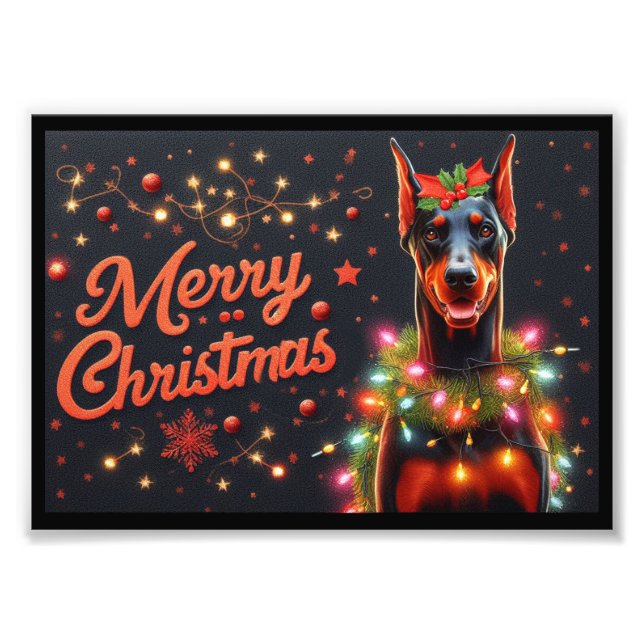 Foto Feliz Natal Doberman Dog Twinkling Luzes Xmas (Frente)