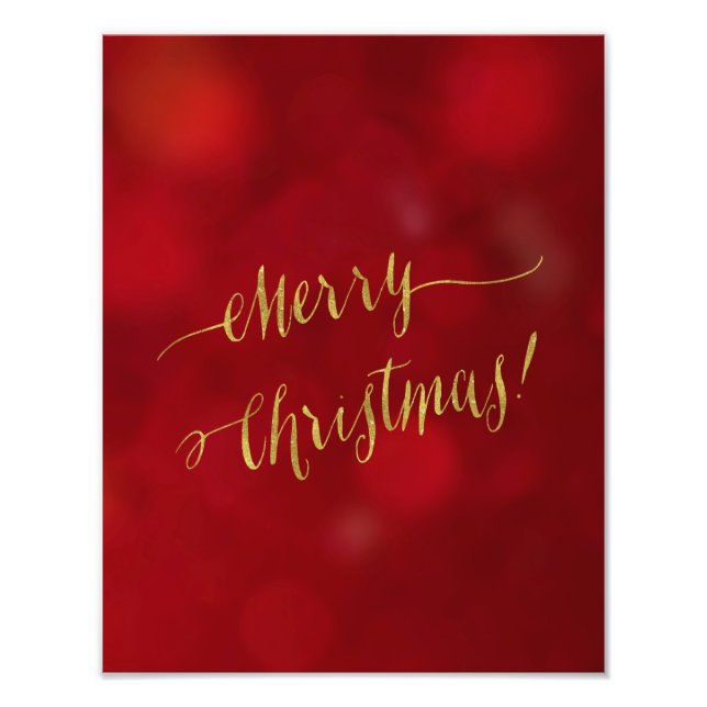 Foto Feliz Natal Faux Gold Foil Red Bokee Script (Frente)