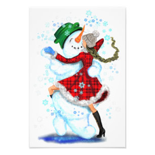 Foto Feliz Snowman e Girl Dance Tango Festa de Natal