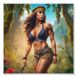 Foto Female Bodybuilder Mostra Energia na Pele Leopardo