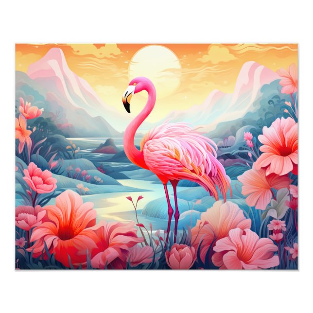 Foto Flamingo Tropical com Flores (Frente)