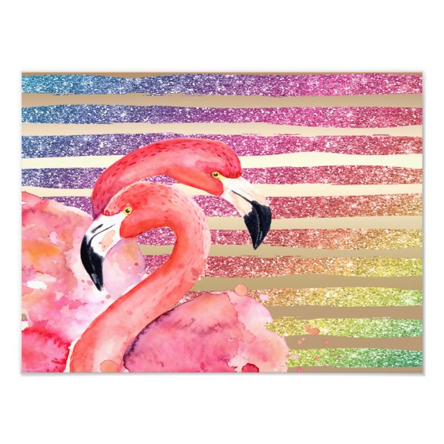 Foto Flamingos de Aquarela Douradas (Frente)