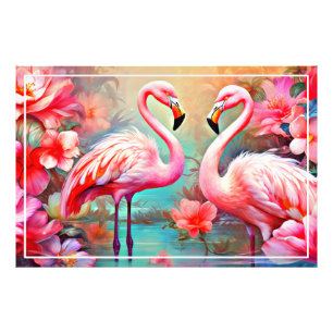 Foto Flamingos rosa em um lago com flores-20231