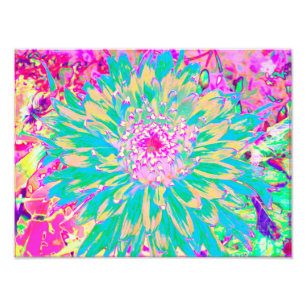 Foto Flor de Dália Decorativa Verde Turquesa e Rosa Que