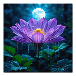 Foto Flor de Lótus Roxa sob Luz do Luar