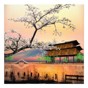 Foto Flor Tranquilo: Sunset Sobre uma Tomada Japonesa