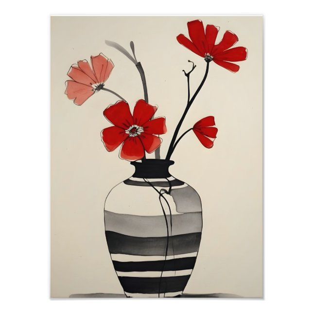 Foto Flor Vermelho em Vas Pretas (Frente)