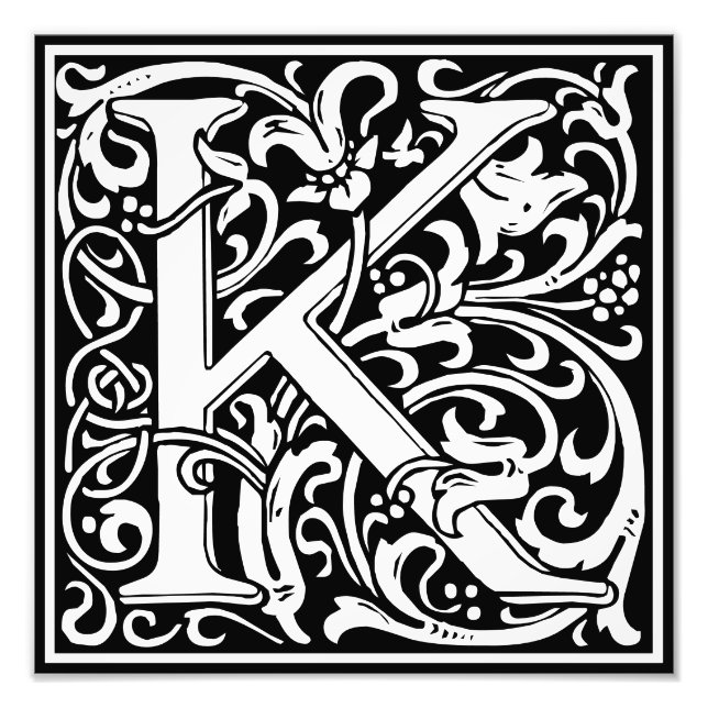 Foto Floral Alfabeto Monograma - Letra K Impressão de F (Frente)