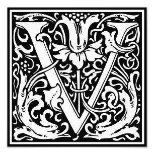 Foto Floral Alphabet Monograma - Letra V Impressão de F