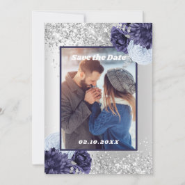 Foto floral azul de prata Salve o casamento da dat