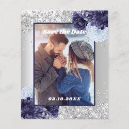 Foto floral azul de prata Salve o casamento da dat