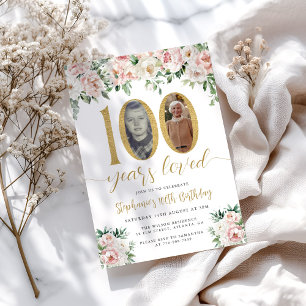Foto Floral Cor-de-Rosa Blush 100º Convite de Aniv