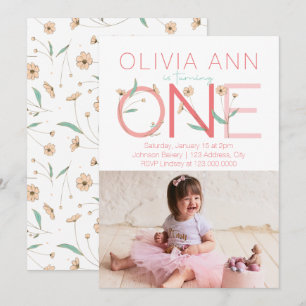 Foto Floral Cuta Primeiro Convite De Aniversário