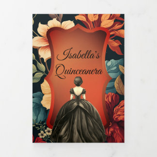 Foto Floral Escura Quinceanera Convite Triplicado