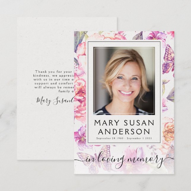 Foto Floral Funeral Memorial Obrigado Nota Cartão (Frente/Verso)